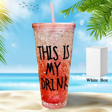 Plastic Creative Cold Drink Cup, Reusable Tea Coffee Tumbler with Lid and Straw, Double Wall Plastic Drinking Sport Bottle, Travel Tumbler - Super Bachat