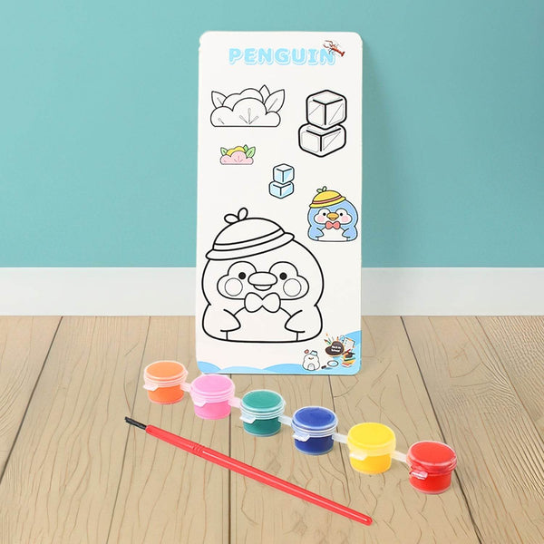 Kids Art Painting Kit Water Color, Cartoon Printed Board & Brush (9 Pcs Set) - Super Bachat
