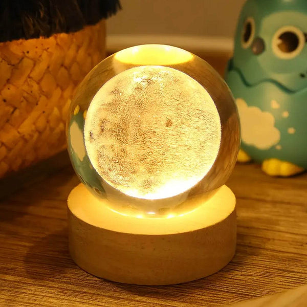 Moon 3D Crystal Ball Lamps with Base For Bedroom 3D Lamps (1 Pc) - Super Bachat