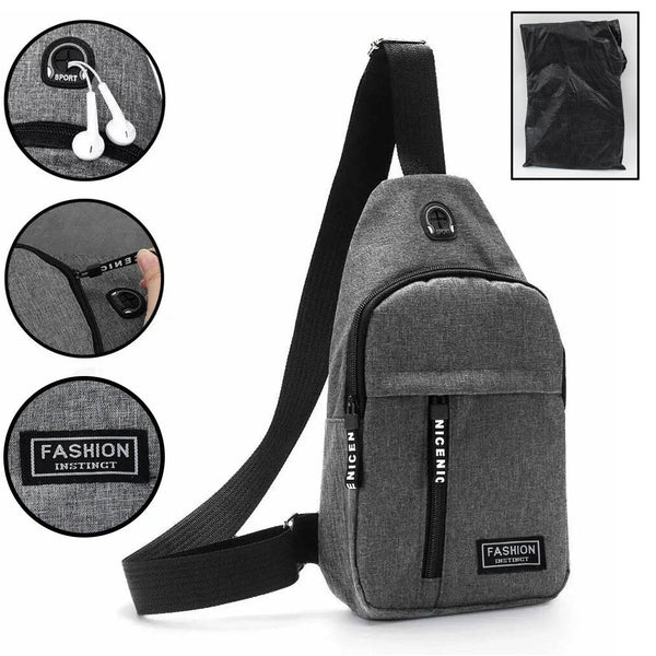 Waterproof Waist Bag, Shoulder Bags USB Charging Earphone Hook Sling Travel Bag (1 Pc) - Super Bachat