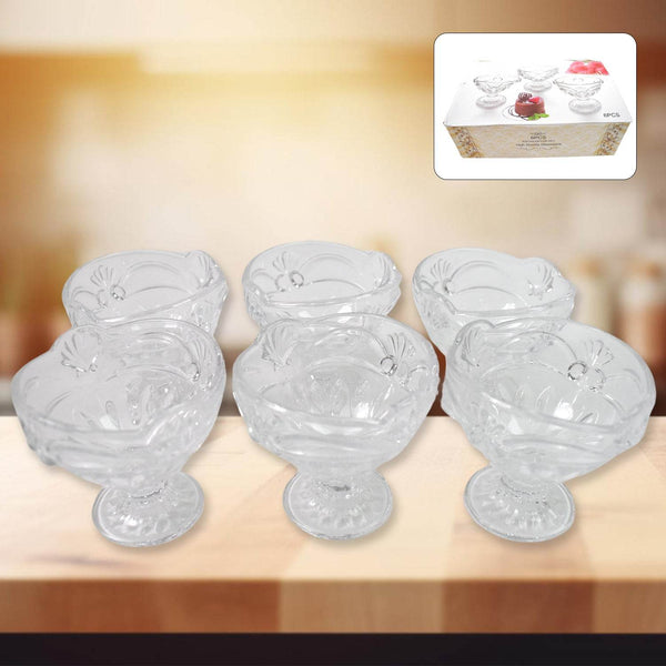Glass Ice-Cream Cup Set, Home & Kitchen Serving or Dessert Cup (6 Pcs Set) - Super Bachat