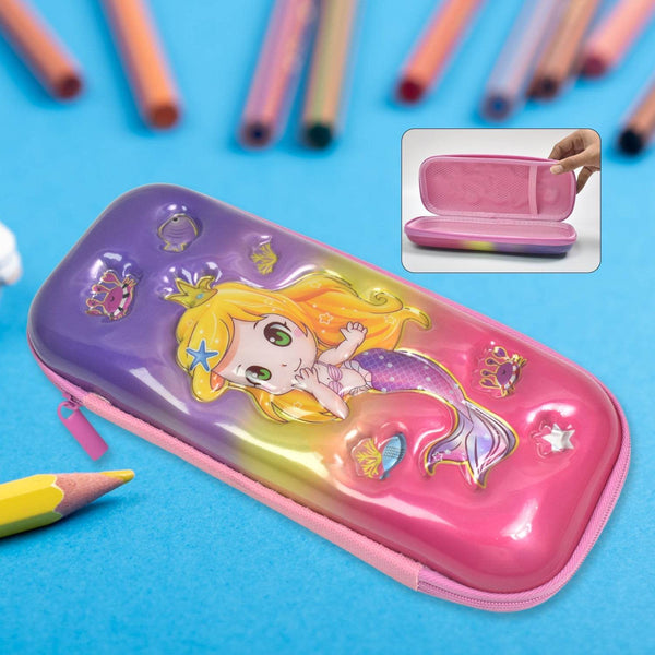 3D Cartoon Zipper Compass Box, Pencil Box (1 Pc) - Super Bachat