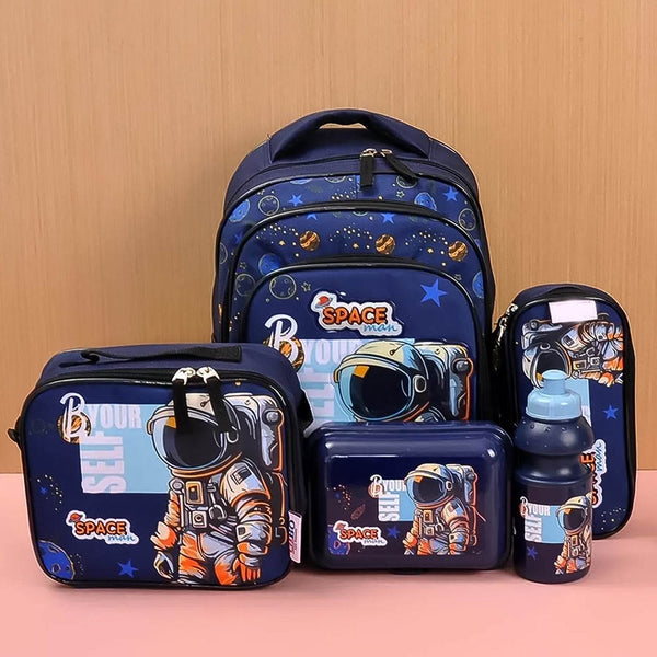 5 in 1 School Bag Includes lunch bag, 14 inch School Bags, water bottle & pencil case in box packing (1 Set / Mix Color)) - Super Bachat