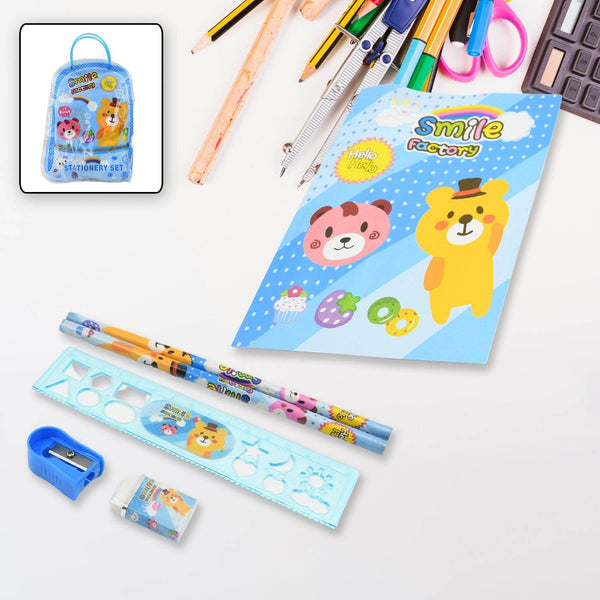 Stationery Kit for Kids - Stationery Set, Includes Wooden Pencil, Sharpener, Pencil and Eraser Set, Birthday Return Gift for Kids, Boys, Girls, 2 Pencil, 1 Scale, 1 Notebook,1 Sharpener, 1 Eraser & With Zip Bag (6 Pcs Set) - Super Bachat