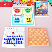13 in 1 Family Board Game Chess, Snakes & Ladders, Ludo, Tic-Tac-Toe, Checkers, Travel Bingo, Football, Space Venture, Steeplechase Set for Kids - Super Bachat