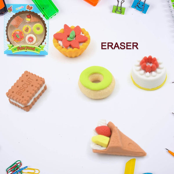 3D Fast Food Fancy & Stylish Colorful Erasers, Mini Eraser Creative Cute Novelty Eraser for Children Different Designs Eraser Set for Return Gift, Birthday Party, School Prize, Fast Food Set Eraser ( 5 pc Set ) - Super Bachat