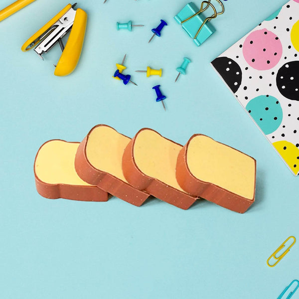 3D Toast Bread Shape Eraser for Kids, Cartoons Erasers Toast Bread Erasers Bread Shaped Eraser for Students, Gift, Cute Fun Food Erasers for School Classroom, Stationery for Boys & Girls (4 Pcs Set) - Super Bachat