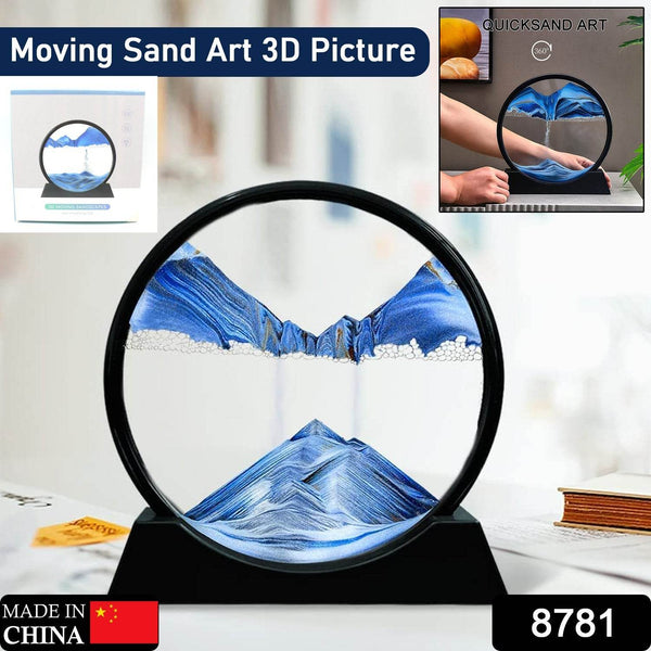 Moving Sand Art Picture Decor, 3D Deep Sea Sandscape Liquid Motion, Round Glass Frame Display Flowing Sand Relaxing Gift for Kids Adults Painting Artistic Sandscape for Home, Office, Ornament Desktop Art Bookshelves Decoration (1 Pc ) - Super Bachat