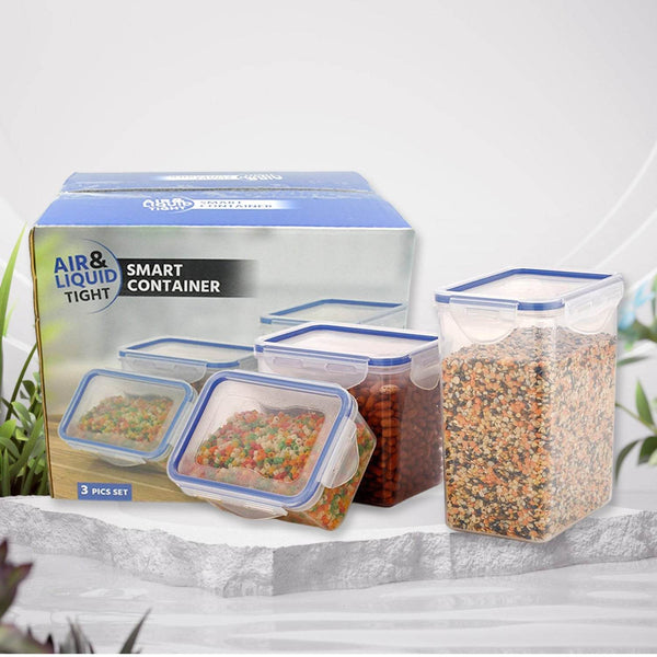 Classics Rectangular Plastic Airtight Food Storage Containers with Leak Proof Locking Lid Storage container set of 3 Pc( Approx Capacity 500ml,1000ml,1500ml, Transparent) - Super Bachat