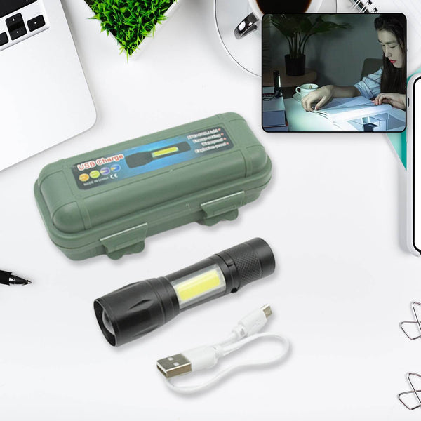 LED Flashlight Rechargeable USB Mini Torch, Ultra Brightest Zoom Flash Light Handheld Pocket Compact Portable Tiny Lamp with COB Side Lantern, High Power Tactical Travel Emergency Flashlights - Super Bachat