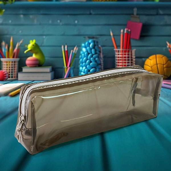 Plastic Transparent Pencil Pouch With Zipper (1 Pc) - Super Bachat