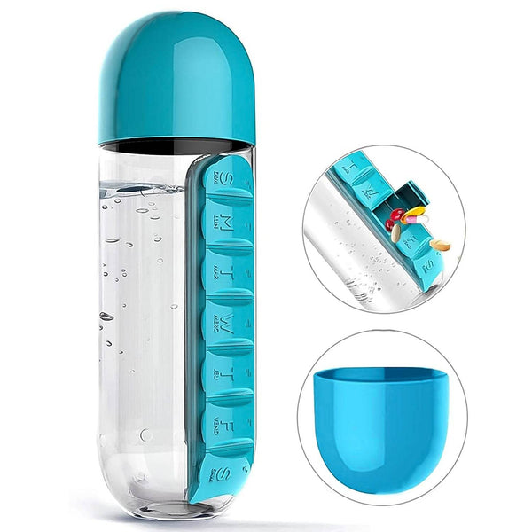 Pill & Vitamin Bottle, Water Bottle Multi Functional Use for Traveling & Outdoor Use Water Bottle, Travelling kit, Summer Special Bottle (600 Ml / Mix Color ) - Super Bachat