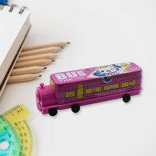 Double Decker Magic Bus Compass 2 Layer Metal Bus Compass Case with Movable Wheels & Sharpener Bus Shape with Tiers Metal Box for Kids Birthday Party - Super Bachat