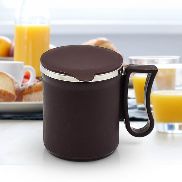Coffee Mug with Lid and Handle-Plastic Covered Stainless Steel Mug (Random Color, Approx 200 ML) - Super Bachat