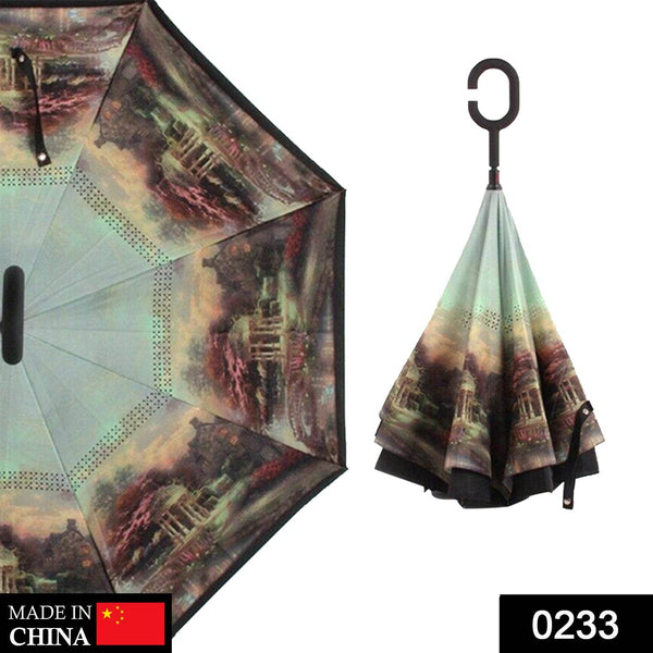 Printed Travel Windproof Umbrella (Reverse Umbrella) - Super Bachat