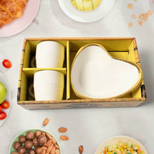 Snacks Hut Ceramic Tea / Cups Set With Heart Shape Plastic Serving Platter, Milk Cup / Mug, Coffee Cup, Tea Cup BPA Free Food Grade, or Outdoor for Household Gift For Birthday (3 Pcs Set) - Super Bachat