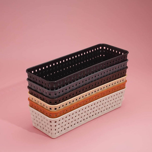 Plastic Multipurpose Desk Organizer Tray Office Drawer Dividers Storage Bins for Kitchen, Bathroom, Office, Makeup, Bedroom Dresser, Craft Basket Rack Multicolour (6 Pcs Set) - Super Bachat