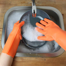 Gloves Magic Silicone Dish Washing Gloves With thumb knife finger protecor gears cutting vegetable (1 Pair) - Super Bachat