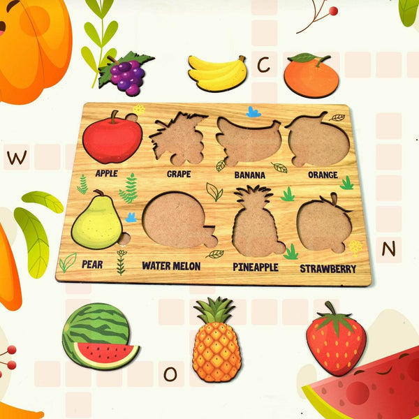 Wooden Fruits Puzzle Learning Educational Board (1 Set / 28×20 Cm) - Super Bachat