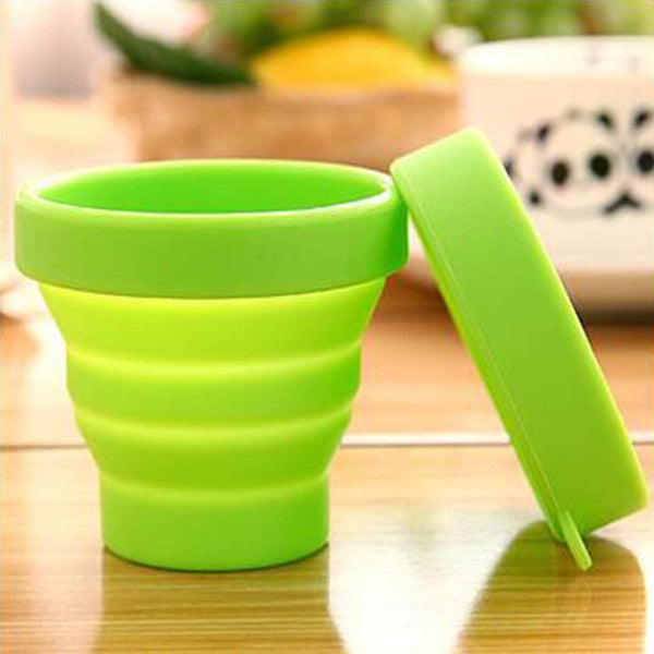 Round Silicone Foldable Glass / Cup, Foldable Travel Mug With Lid (1 Pc) - Super Bachat