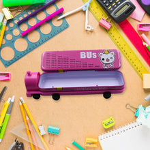 Double Decker Magic Bus Compass 2 Layer Metal Bus Compass Case with Movable Wheels & Sharpener Bus Shape with Tiers Metal Box for Kids Birthday Party - Super Bachat