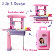 Big Beauty Set Suitcase On Wheel, The Ultimate Beauty Set On Wheels for Girls, Makeup Kit is Easy to Clean & Use, Portable Beauty Set with 25 Pieces for 3 Years BIS Approved. (Beauty Set Trolley) - Super Bachat