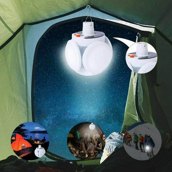 Solar Multi-Functional Emergency LED Light Bulb with USB Charging, LED camping lamp, camping lamp, USB rechargeable, 5 brightness light modes, foldable camping light, SOS IP65 waterproof camping light, blackout emergency equipment, camping gadgets - Super Bachat