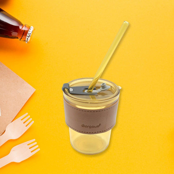 Glass Coffee Mug with Straw & Lid: Perfect for Home & Travel - Super Bachat