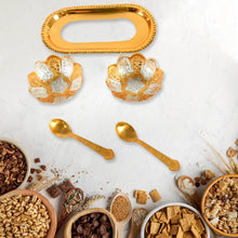 5in1 Gold Silver Plated 2 Bowl 2 Spoon Tray Set Brass with Red Velvet Gift Box Serving Dry Fruits Desserts Gift - Super Bachat
