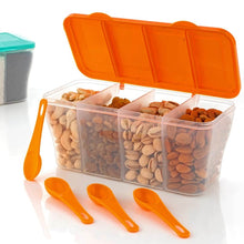 Kitchen Multipurpose Air-tight 4 Sections Storage Containers / Pickle (Achar) Jar with 4 spoon for each section (1 Pc / Mix Color) - Super Bachat