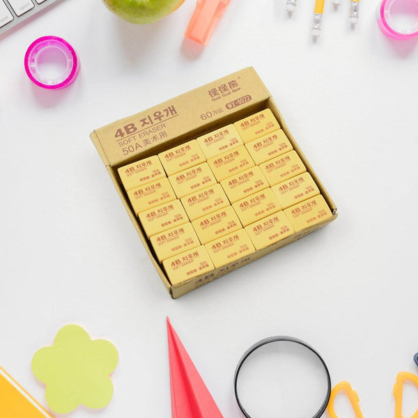 Pencil Eraser Professional 4B Drawing Eraser Art Soft Eraser for School Office (60 Pc Pack) - Super Bachat