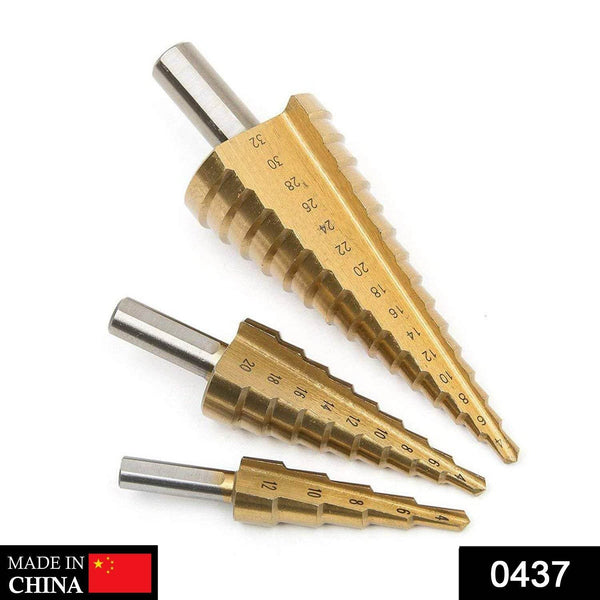 '-3X Large HSS Steel Step Cone Drill Titanium Bit Set Hole Cutter (4-32, 4-20, 4-12mm) - Super Bachat