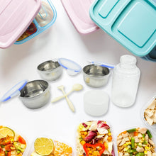 6In1 Tiffin Box-Lunch Box | 3 Stainless Steel Containers | Plastic lid Box | Spoon & Fork /Plastic Bottle | Insulated Fabric Bag | Leak Proof | Microwave Safe for Office, College and School for Men, Women (6 pcs) - Super Bachat