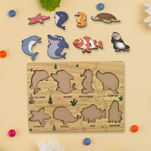 Seawater Animal Wooden Puzzle Learning Educational Board (1 Set) - Super Bachat