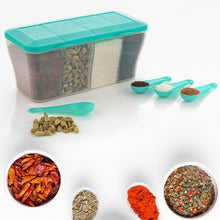 Kitchen Multipurpose Air-tight 4 Sections Storage Containers / Pickle (Achar) Jar with 4 spoon for each section (1 Pc / Mix Color) - Super Bachat