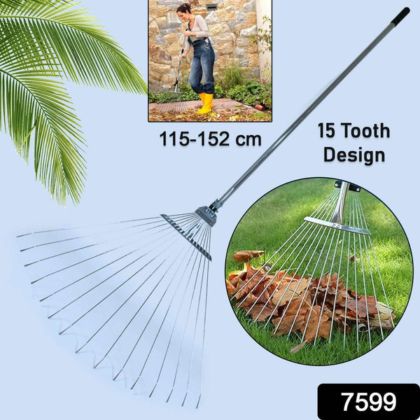 115-152 CM Rake for Gardening, Stainless Steel Telescopic Garden Rake for Quick Clean Up of Lawn and Yard, Adjustable Rake Claws Spacing Garden Broom with Long Handle for Clean Leaves (MOQ :- 12 pc) - Super Bachat