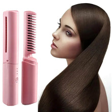 Rechargeable Mini Hair Straightener, Travel Portable USB Charging Cordless Hair Straightener Bursh, Three Temperature Adjustments Flat Iron Comb (1 Pc) - Super Bachat
