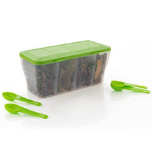 Kitchen Multipurpose Air-tight 4 Sections Storage Containers / Pickle (Achar) Jar with 4 spoon for each section (1 Pc / Mix Color) - Super Bachat