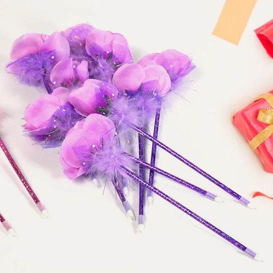 FASHION ROSE FLOWER & STAR DESIGN BALL PEN SMOOTH WRITING FOR WEDDING , EVENTS & MULTIUSE PEN ( SET OF 5PC) - Super Bachat
