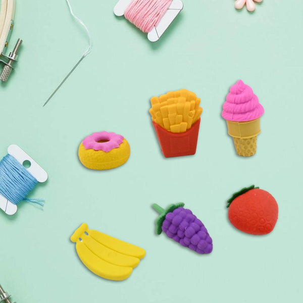 3D Food Fancy & Stylish Colorful Erasers, Mini Eraser Creative Cute Novelty Eraser for Children Different Designs Eraser Set for Return Gift, Birthday Party, School Prize (1 Set / Mix Design & Color) - Super Bachat
