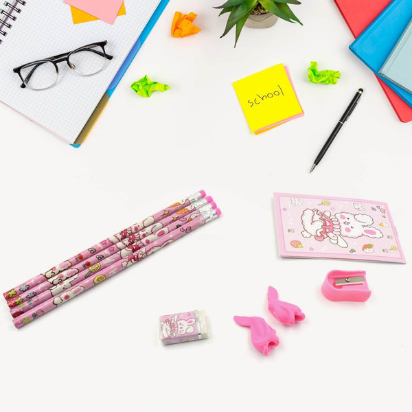 Kids' Stationery Kit: Wooden Pencils, Sharpener, Eraser, Diary (9 Pc Set) - Super Bachat