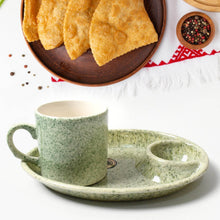 Alpino Ceramic Tea / Cups Set With Plastic Serving 2 Compartment Platter, Milk Cup / Mug, Coffee Cup, Tea Cup BPA Free Food Grade, or Outdoor for Household Gift For Birthday (3 Pcs Set) - Super Bachat