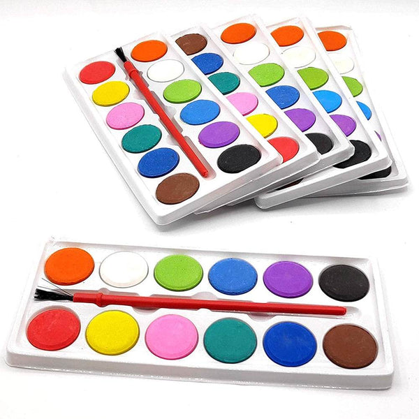 Painting Water Color Kit - 12 Shades and Paint Brush (13 Pcs) - Super Bachat