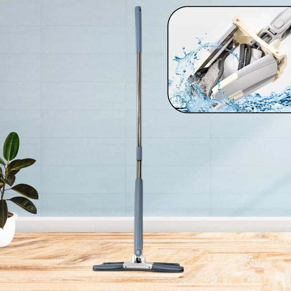Adjustable 360° Flat Hand Mop: Floors, Walls, Ceilings (Easy Squeeze) - Super Bachat