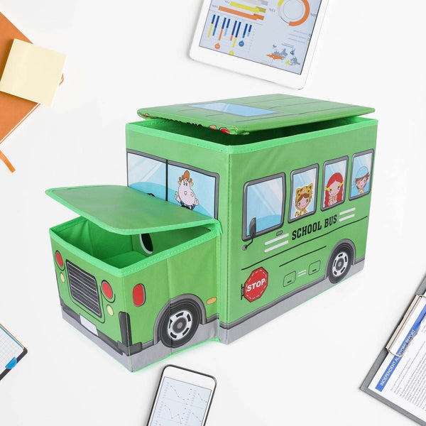 Foldable Bus Shape Toy Box Storage with Lid for Storage of Toys Basket Useful as Toy Organizer mountable Racks Surface Multipurpose Basket for Kids Wardrobe Cabinet Wood with Cloth Cover For Home Decor Books, Game, Baby Cloth (Mix Color & Design ) - Super Bachat
