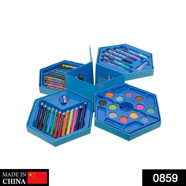 46 Pcs Plastic Art Colour Set with Color , Crayons, Oil Pastel and Sketch Pens - Super Bachat