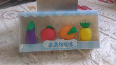 Mini Cute Vegetables and Fruits Erasers or Pencil Rubbers for Kids, 1 Set Fancy & Stylish Colorful Erasers for Children, Eraser Set for Return Gift, Birthday Party, School Prize, 3D Erasers (4 pc Set) - Super Bachat