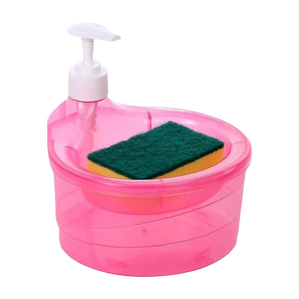 Double Layer Liquid soap Dispenser with Pump and Sponge, Practical for Hotel Sink Clear, Soap Dispensing Liquid Pump Bottle for Home, Kitchen Rectangle ( 2 in 1 ) - Super Bachat