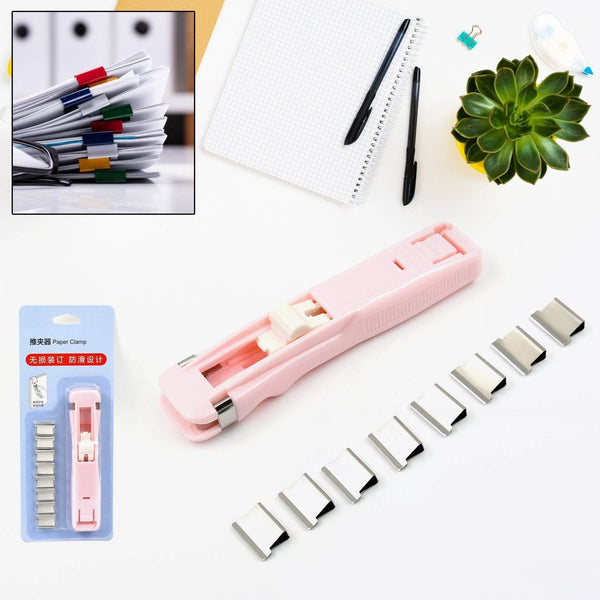 Portable Paper Clamp With 8 Pcs Clip Dispenser Handheld Paper Fast Clam (1 Set) - Super Bachat
