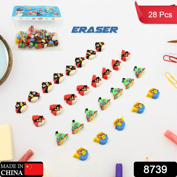 Fancy & Stylish Colorful Erasers, Mini Eraser Creative Cute Novelty Eraser for Children Different Designs Eraser Set for Return Gift, Birthday Party, School Prize (28 Pcs In 1 Packet) - Super Bachat